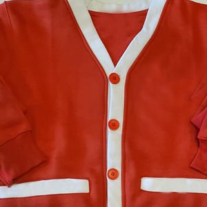 2025 Customizable 100% Cotton Long Sleeve Casual Rib Pullover Sweater Red Fashion <b>Cardigan</b> for College & University Winter Wear - Product Image 5