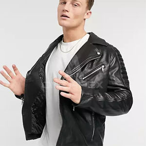 Veste en cuir pour hommes confortable et souple High Street livraison rapide taille régulière saison d'hiver veste en cuir de motard pour hommes - Product Image 3