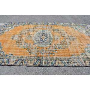 Tapis Oriental en Laine Bleu Orange 5.7X9.9 pieds Vintage Turc Design Plat Tissage Patchwork pour Salon Couloir Décorations Latex - Product Image 3