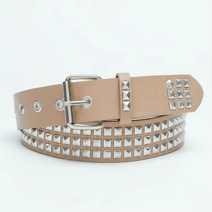 Best Supplier <b>Belt</b> for Women and <b>Men</b> Double Grommet with Alloy Buckle Rivet <b>Studded</b> Style Gift In Solid Color - Product Image 5