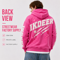 IKDEER Sweat à capuche zippé rose vif avec appliqué en chenille et strass, coupe oversize, style streetwear, marque privée