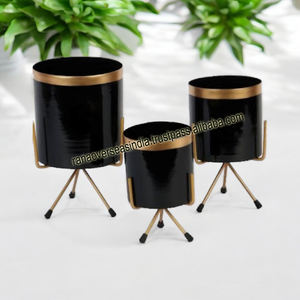 Jardinière décorative cylindrique noire et dorée la plus vendue avec support trépied Meilleur prix Pots de fleurs et jardinières - Product Image 6