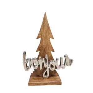 Decoración Navideña para Mesa, Acabado de Níquel Rugoso, Aluminio y Madera, Decoración Navideña, Árbol de Navidad - Product Image 3