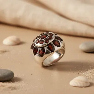 Women's Trendy <b>Silver</b> Garnet <b>Statement</b> <b>Ring</b> Rose Gold and 18K Plated Inlaid with Natural Gemstones Gold and Rhodium Jewelry - Product Image 2