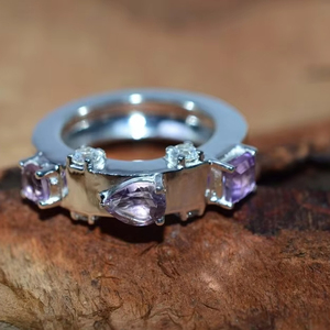 แหวนคริสเตียนสไตล์โบฮีเมียนประดับอัญมณี925อเมทิสต์เงินสเตอร์ลิงประดับด้วย CZ สำหรับผู้หญิง - Product Image 2