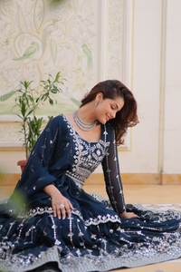 Bordado de Georgette de buena calidad con trabajo de secuencia con cinturón Lehenga para mujer, ropa de fiesta completamente cosida - Product Image 4