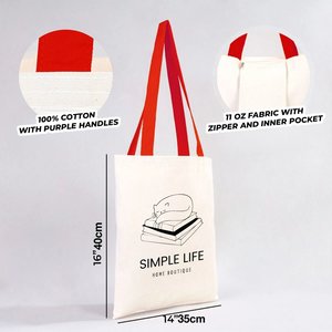 Custom 14 X 16 (35x40 Cm) 10 oz Canvas <b>Purse</b> with <b>Red</b> Handles Washable Feature - Product Image 2