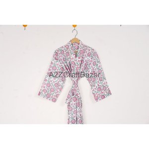 เสื้อคลุมกิโมโนผ้าฝ้ายทำมือสำหรับผู้หญิงชุดนอนอินเดียพิมพ์ลายดอกไม้ชุดใส่เดินชายหาดระบายอากาศได้ดีสำหรับฤดูร้อนฤดูใบไม้ร่วงฤดูหนาว - Product Image 2