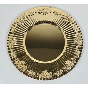 Assiette de présentation en argent avec bordure gravée de fleurs pour hôtel, mariage, table, service de nourriture, plat en métal, assiette de présentation, alimentaire - Product Image 3