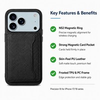 Étui de téléphone en cuir PU avec 4 emplacements pour cartes, béquille, cadre en TPU noir mat, plaque arrière en PC, logo personnalisé, fabrication OEM