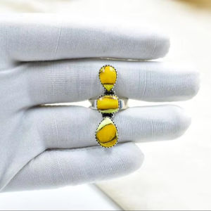 แหวนเงินแท้ดอกรักเร่สีเทอร์ควอยซ์ทำด้วยมือปรับได้มีเอกลักษณ์เป็นของขวัญเครื่องประดับแนวโบฮีเมียนสำหรับผู้หญิง - Product Image 1