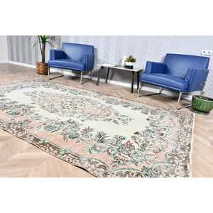 พรมตุรกีขนาดใหญ่ 5.5x8.9 ฟุต พรมวินเทจ พรมลายสัตว์สีชมพู - Product Image 3
