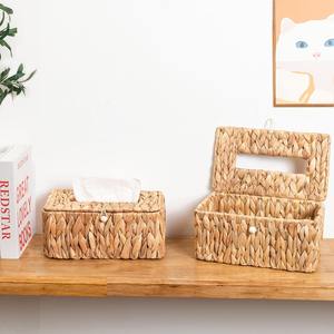 Boîte de couverture de mouchoirs en jacinthe d'eau avec couvercle décor de table à manger distributeur de support naturel pour papier serviette - Product Image 4