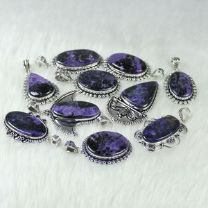 เครื่องประดับจี้อัญมณี Charoite สีม่วงสร้อยคอจี้คอลเลต์ดีไซน์เนอร์ขัดเงาเรียบ - Product Image 2