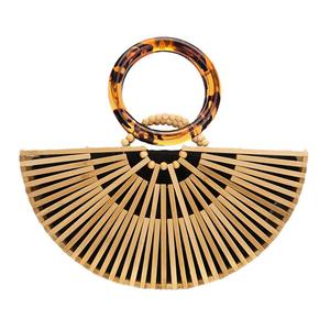 Nuevo Bolso de Bambú Tejido con Asa de Acrílico, Bolso Tejido Calado, Estilo Retro Europeo Americano, Bolso de Playa de Verano, Bolso Hecho a Mano para Mujer - Product Image 3