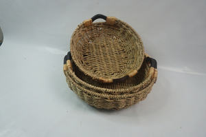 Lot de 3 paniers ronds en jonc de mer avec poignées en bois pour le rangement et l'organisation de la maison - Product Image 2