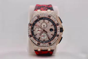 Reloj de diamantes con banda de goma roja de alta calidad Iced Hip Hop Style Moissanite Diamond Reloj mecánico de lujo Caja de acero Dial de vidrio. - Product Image 2