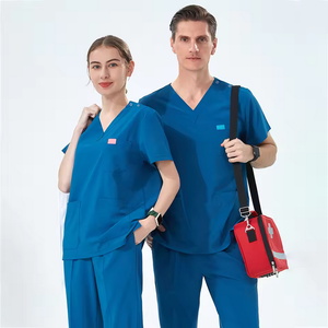 Short Sleeve <b>Scrub</b> <b>Set</b> uniform with V-Neck Elastic Cuff stretchy Fabric - Product Image 2