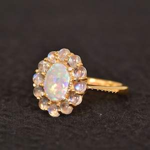 Bague Halo Opale de Feu Éthiopienne Bague en Argent 925 Bague Cadeau d'Anniversaire Opale de Feu Multi Bague Opale et Arc-en-ciel Bleu Bague Cadeau de Noël - Product Image 2