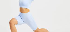 Women Light Blue Seamless Biker <b>Shorts</b> High Waist Stretch <b>Yoga</b> Gym Wear - Product Image 5