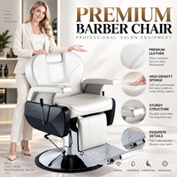 Fauteuil de Barbier Hydraulique Professionnel Blanc en Cuir PVC Inclinable avec Repose-Pieds pour Salon de Coiffure Moderne