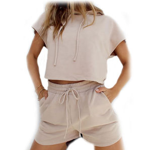 2025 nouveau solide cheville femmes deux pièces été ensemble haute rue Style 100% coton survêtement sweat - Product Image 3