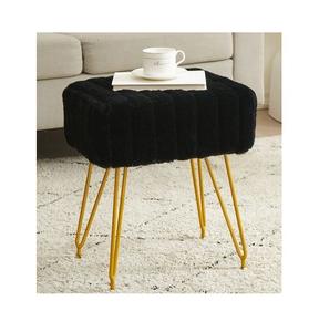 Luxueux design tendance ottoamn tabouret de bar en velours noir top métal doré brillant support mini tabouret à prix excellent disponible - Product Image 1
