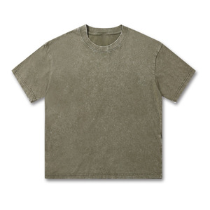 OEM lavé en détresse lâche col tombant manches courtes unisexe coton lourd culturel T-shirt pour hommes DDP expédition - Product Image 3