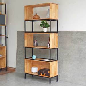 5-Tier Rubber Wood <b>Bookshelf</b> with Iron Frame 80x30x180cm for Living Room Office Garage Use - Product Image 2