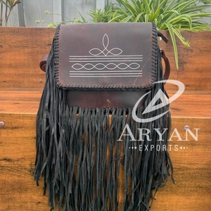 New Best Selling High Quality Custom Genuine Leather <b>Boot</b> Stitch Bohemian Fringe Bag for Women's Western Cowhide Crossbody Purse - Product Image 1