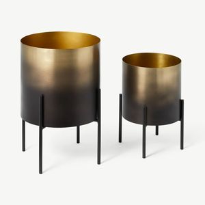 Simple Design Garden Supplier Planter With Stand Black and <b>Gold</b> Color High Quality Rounded Flower <b>Pot</b> for Restaurant Decor - Product Image 1