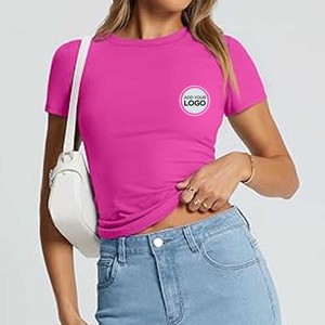 T-shirts en coton biologique uni pour femmes, vente en gros, t-shirts tri-mélange - Product Image 1