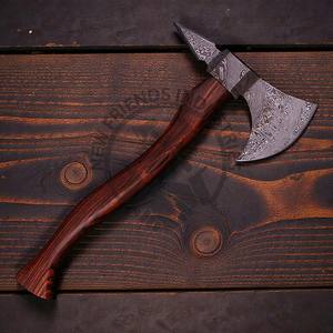 Hache à pointe en acier Damas faite à la main, hache Tomahawk forgée de haute qualité avec manche en bois de rose et étui en cuir, qualité personnalisée DIY - Product Image 5