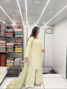 EID especial nuevo pesado Chinon seda pakistaní traje con bordado secuencia trabajo Palazzo semi cosido traje para exportación - Product Image 2