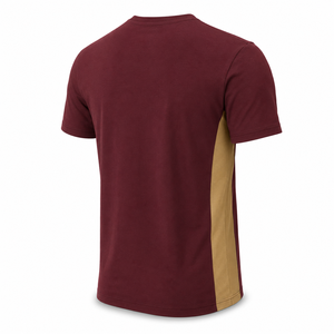 Camiseta al por mayor color borgoña con cuello en V y paneles laterales color canela, ropa casual de algodón personalizada de manga corta para hombre - Product Image 4