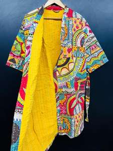 Femmes indiennes faites à la main Kantha matelassé 100% coton vestes écologiques Patchwork Design cousu à la main vêtements d'hiver noël - Product Image 3