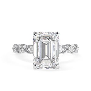 Bague de fiançailles solitaire en diamant taille émeraude avec accents pour femme - Product Image 6