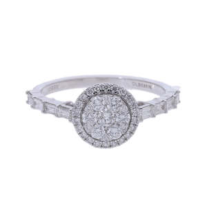 แหวนเพชรสีทองคำขาว14K สำหรับผู้หญิงพร้อมรัศมีสองชั้นและหินกลมกลมแบบนูนบนก้าน - Product Image 5