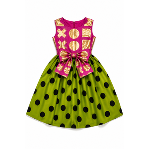 Set gonna e top Ankara Bow Print Pink Green Dot Square EX in raso al ginocchio - Product Image 4