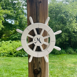 Roue de bateau nautique blanche rustique de 12 "avec lettrage personnalisé décoration de roue de bateau nautique de haute qualité faite à la main - Product Image 2
