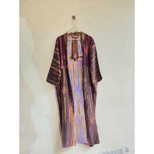 Kimono con cuello en V y cinturón, estilo tie-dye, corte regular, manga tres cuartos, largo maxi, para cubrir el traje de baño, de secado rápido, 1 pieza - Product Image 2