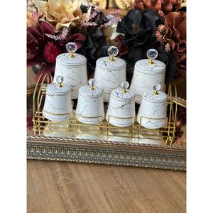 Portaspezie 7 pezzi Rossev marmo bianco con supporto - Product Image 1