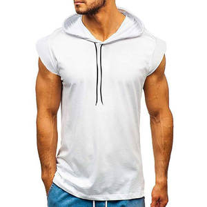Sudadera con capucha de manga corta de verano personalizada para hombre, camisetas transpirables de punto para entrenamiento de gimnasio y culturismo con bordado para marcas - Product Image 1