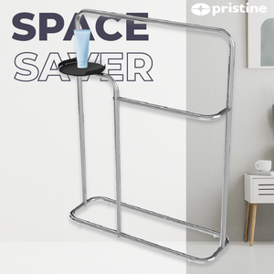 Pristine Chrome Metal Cast Iron <b>Towel</b> <b>Rack</b> Stand with 2 Bars 60cm Length Modern Design Free Standing Household Storage holder - Product Image 6