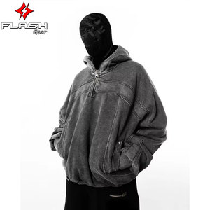 Sudadera con capucha empalmada pasamontañas moda clásica algodón lavado gris Ninja Retro Sudadera con capucha para Hombres estilo Hiphop Streetwear - Product Image 1