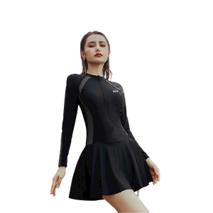 Vestido de baño de cuerpo entero con logotipo personalizado para mujer en negro y azul oscuro, doble capa, hecho de una mezcla de nailon y LICRA MOQ bajo - Product Image 2