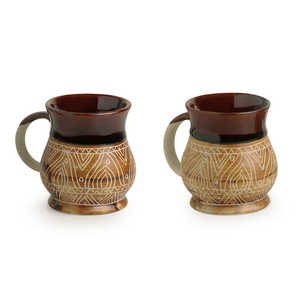 Juego de cerámica de estudio de tallas de cacao y fuego de 2 tazas de té y café de cerámica de 300 ml - Product Image 6