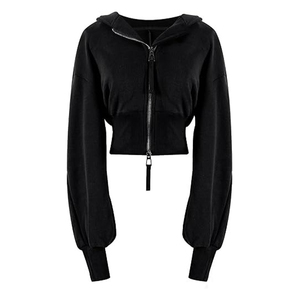 เสื้อครอปแบบมีซิปของผู้หญิงเสื้อครอปผ้าฝ้ายโพลีเอสเตอร์ทำจากฝรั่งเศส - Product Image 2