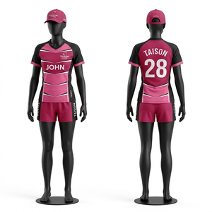 Tenue de rugby pour femmes en tissu interlock polyester 180 GSM, design à panneaux vert et bleu, personnalisable par sublimation avec logo, nom et numéro. - Product Image 2
