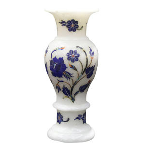 Elegante Florero de Mármol Blanco, Lapislázuli, Piedra Semipreciosa, Obra de Arte Coleccionable, Aspecto Elegante, Centro de Mesa para Decoración del Hogar - Product Image 1